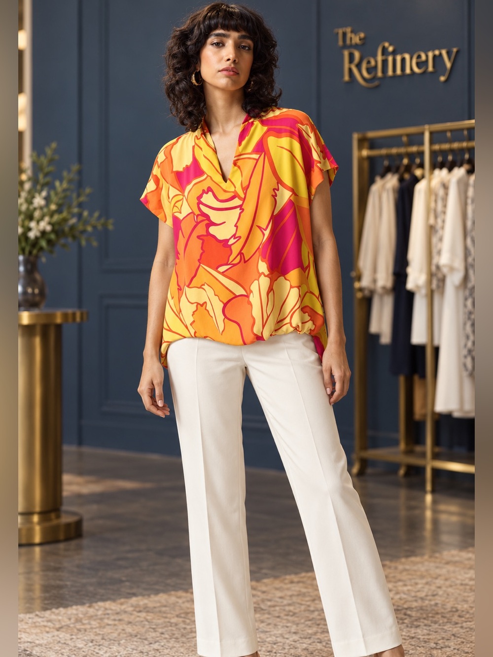 Joseph Ribkoff Tropical Print Short Dolman Sleeve Boxy Top Size 2 NWT
